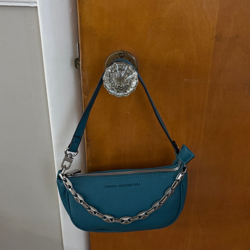 French Connection Teal Shoulder Bag with Chain Accent